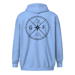 GF Compass- black text zip hoodie