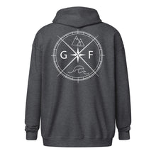 Load image into Gallery viewer, GF Compass- white text zip hoodie