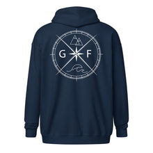 Load image into Gallery viewer, GF Compass- white text zip hoodie