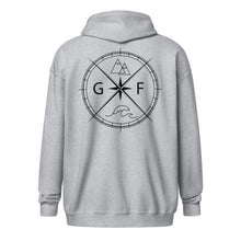Load image into Gallery viewer, GF Compass- black text zip hoodie