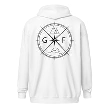Load image into Gallery viewer, GF Compass- black text zip hoodie