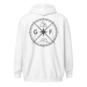 GF Compass- black text zip hoodie