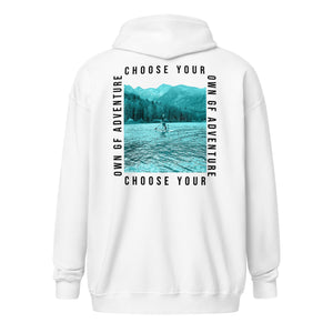 Choose Your Own GF Adventure- black text zip hoodie